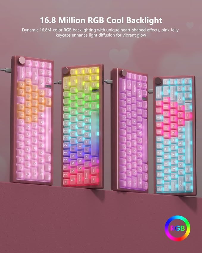 Womier 60% Keyboard QMK/VIA, Pink Gaming Mechanical Keyboard Creamy | Hot Swappable Gasket Mount RGB Wired Jade Keyboard, Jelly Keycaps POM Linear Switch for Windows/MAC(VK66 PRO Jelly)