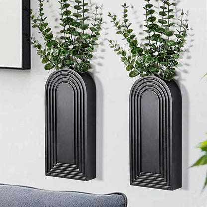 Dnnnii 2 Pack Wooden Wall Vase Set - Black Finish Modern Farmhouse & Boho Wall Decor for Entryway, Hallway, Bathroom, Living Room, Dining Room, Narrow Spaces