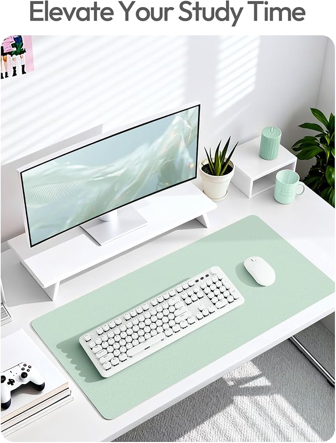 YSAGi Leather Desk Protector, Office Mat, Large Mouse Mat, Non-Slip PU Leather Blotter, Laptop Pad, Waterproof Writing Pad for Office and Home (Pale Green, 23.6" x 13.8")