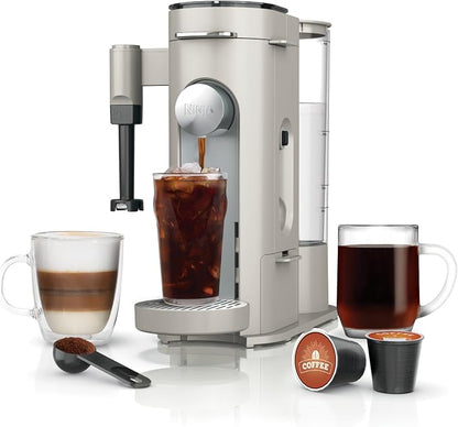 Ninja Pod and Grounds Coffee Maker, K-Cup Compatible, Stone, PB051ST | Brews, Compact Design, Built-in Milk Frother, 56 Ounces Reservoir, 6 Ounces Cup to 24 Ounces Mug Sizes
