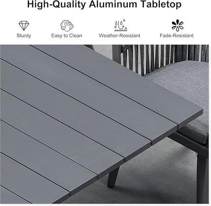 PURPLE LEAF 7 Pieces Longer Outdoor Dining Set with Patio Aluminium Dining Table and Wicker Chairs Modern Furniture Cushions Sets for Backyard Indoor Decor Kitchen Gray