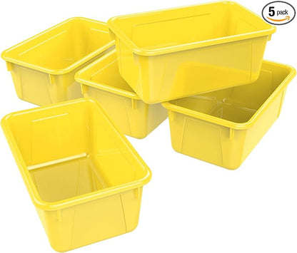 Storex Small Cubby Bins – Plastic Storage Containers for Classroom, 12.2 x 7.8 x 5.1 inches, Class Yellow, 5-Pack (62418A05C)