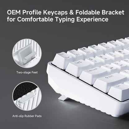 TMKB 60% Mechanical Gaming Keyboard, Red Linear Switch, Wired, White | LED Backlight, Anti-Ghosting, Detachable USB-C, Double-Shot Keycaps, 61 Keys