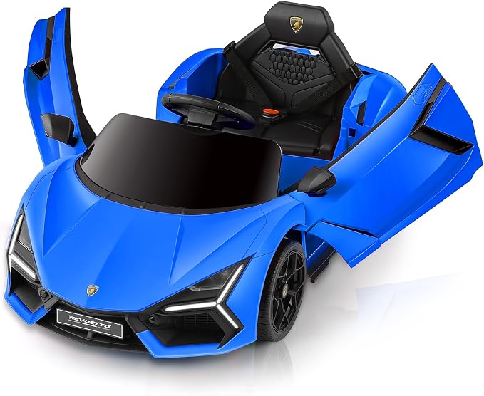 ELEMARA Lamborghini Ride On Car with Scissor Door, Electric Vehicle for Kids with Remote Control,Kid Cars to Drive with MP3 Player, Bluetooth, LED Light and Wide Seat, Navy Blue