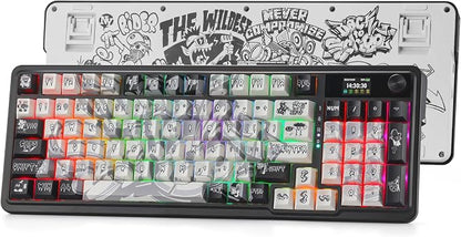 Redragon K719 PRO Wireless 95-Key Gasket Gaming Keyboard, TFT Screen & Knob | Easy-Control LED Info Display, 0-Delay Tri-Mode, Cushioned 5-Layer Noise Dampening for Creamy Thocky Sound, Practical 95 keys