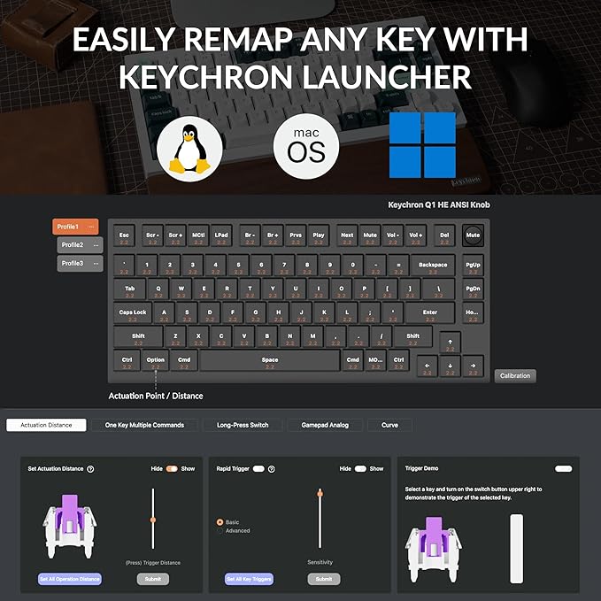 Keychron Q1 HE Wireless Custom Magnetic Keyboard, QMK Launcher | Rapid Trigger 2.4 GHz & Bluetooth 5.2 with Gateron Double-Rail Magnetic Switch for Mac Windows Linux (Hot-swappable) - White