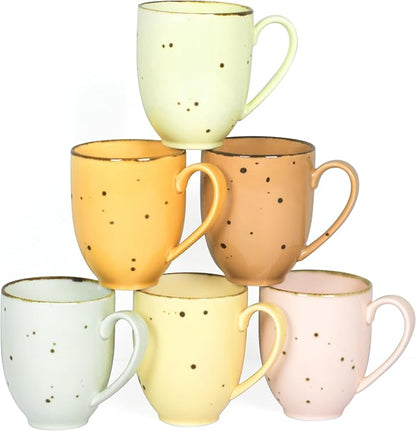 Esfour Ceramics Coffee Mugs Set Of 6, 14 Oz Large Handle Heavy Duty Cups - Microwave Dishwasher Safe - Latte, Cappuccino, Tea, Cocoa, Mocha - Men, Women, Home Office Daily Use, Blossom Assorted Colors