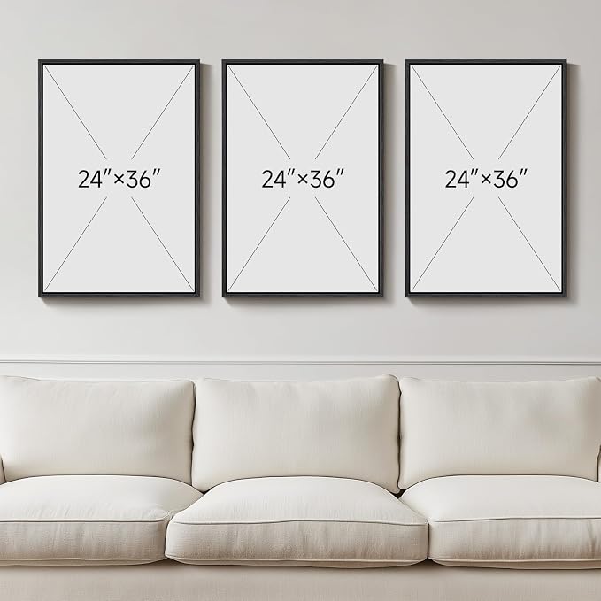 Large Framed Black and White Abstract Wall Art for Living Room, 3 Piece Canvas Prints Paintings Artwork for Walls, Modern Minimalist Wall Decor for Bedroom Dining Room Office hallway 24x36 In