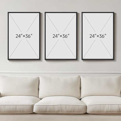 Large Framed Black and White Abstract Wall Art for Living Room, 3 Piece Canvas Prints Paintings Artwork for Walls, Modern Minimalist Wall Decor for Bedroom Dining Room Office hallway 24x36 In