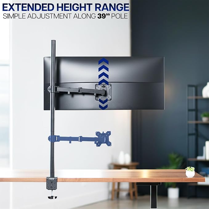 VIVO Extra Tall Single Monitor Desk Mount, 39 inch Pole VESA Stand for 13 to 32 inch Screens and up to 38 inch Ultrawides, Holds 22 lbs, Black, STAND-V011