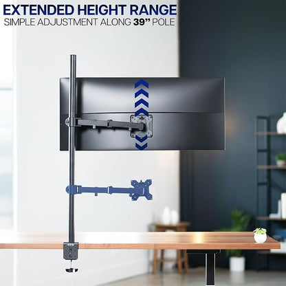 VIVO Extra Tall Single Monitor Desk Mount, 39 inch Pole VESA Stand for 13 to 32 inch Screens and up to 38 inch Ultrawides, Holds 22 lbs, Black, STAND-V011