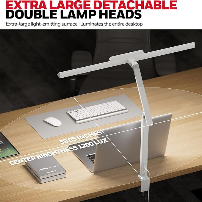 Honeywell HJ1 Sunturalux LED Clamp Desk Lamp 1200LM for Computer | CRI≥97, 4 Color Temps, Eye-Caring, Architect Task Lamp for Workbench, Reading, White