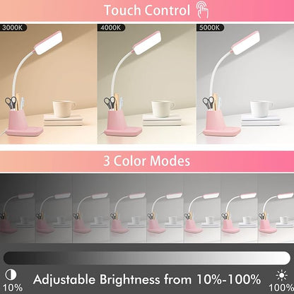 LED Desk Lamp with 10W Wireless Charging & Pen Holder, Pink | CRI 95, 800LM, Stepless Dimming, 3 Modes, 360°Flexible Arm, Touch, Study Table Lamp for Home Office, Dorm Room, with Adapter