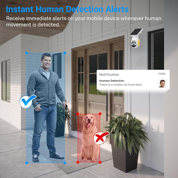 1080p Security Camera Wireless with Solar Panel, AI Human Detection, 2-Way Audio, Color Night Vision, Cloud Storage (Sold Separately), Indoor/Outdoor Surveillance Bullet Cam