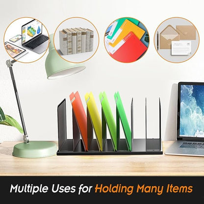 Kuntine.B 7-Section Upright Desk File Organizer Black 2 Pack | Vertical, Mesh, Metal, Assembly, Stability, Sturdiness, Organization, Standing