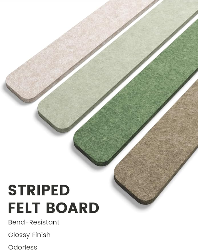 Fluxynara 13" x 2" Felt Wall Panels, Moss Haven | 8-Pack Includes 50 Push Pins and Adhesive Tabs for Photos, Notes and Decor in Bedroom Doors, Home Office or Studios