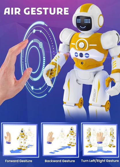 Robot Toys for Kids,Programmable Remote Control Smart Walking Dancing Robot Toy with Gesture & Sensing for Age 4 5 6 7 8 9 10 Year Old Boys Girls for Birthday Present,Yellow