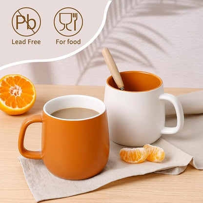 Ceramic Mug Set Porcelain Coffee Cups Set, Special Glaze Tea Cups Mug with Handle for Tea Latte Coffee Milk, Microwave Dishwasher Safe (White and Maple Brown)