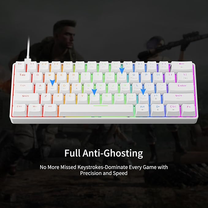 Newmen GM611 Mechanical Keyboard,LEDBacklit Wired Gaming Keyboard RedSwitch | Compact Portable,Mini 61 Keys,LED Backlit,60 Percent Mechanical Keyboard,White Keycaps,Windows Laptop PC,Linear Red Switches