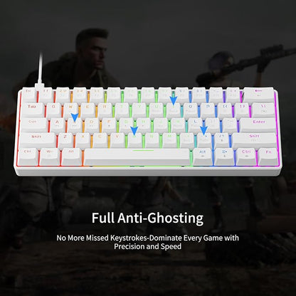 Newmen GM611 Mechanical Keyboard,LEDBacklit Wired Gaming Keyboard RedSwitch | Compact Portable,Mini 61 Keys,LED Backlit,60 Percent Mechanical Keyboard,White Keycaps,Windows Laptop PC,Linear Red Switches