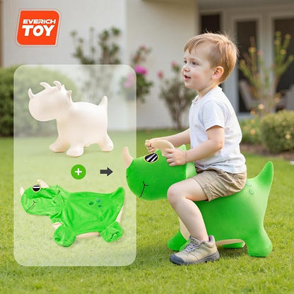Bouncy Dinosaur Hopper Toys, Inflatable Bouncing Animal Hopping Horse, Outdoor Indoor Ride on Bouncer, Boys Girls Birthday Gift for 18 Month 2 3 4 5 6 Year Old Kid- Plush Dinosaur Toy