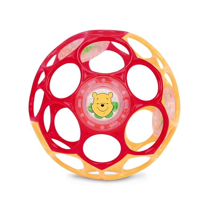 Disney Winnie the Pooh Oball Easy-Grasp Rattle by Bright Starts, Infant Toy in RedYellow, Age Newborn and up, 4 Inches