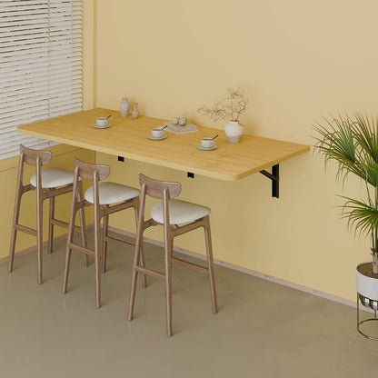 IAE 55x22in Floating Fold Desk,Wall-Mounted Folding Computer Table,Natural | Study Table with Shelf Brackets,Foldable Down Shelf with Engineered Wood,Fold Computer Desk for Small Apartment,Holds 513 lb