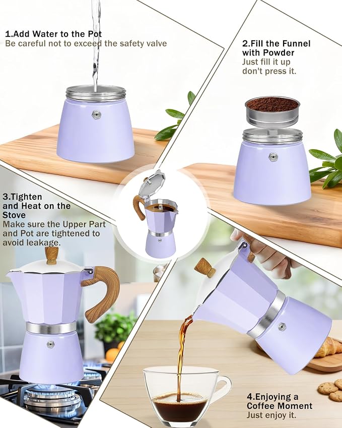 Coffee Maker Stovetop Espresso Maker 12 Cup Aluminum Moka Pot Percolator 20oz 600ml Easy Brewing for Electric Ceramic Stoves Home Camping Italian Cuban Café Classic Purple