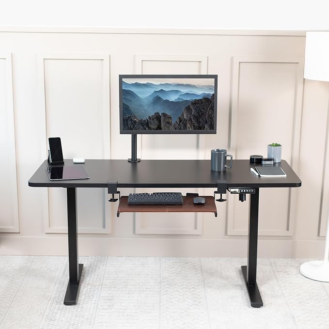 VIVO Small Keyboard Tray, Under Desk Pull Out with Extra Sturdy C Clamp Mount System, 20 (26 Including Clamps) x 11 inch Slide-Out Platform Drawer, Dark Walnut Top, Black Frame, MOUNT-KB05ES-D | Keyboard Tray for Typing, Slide Out Platform, Extra Sturd...