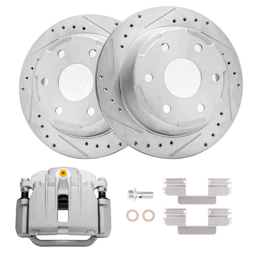 Detroit Axle - Rear Drilled Rotors Left Brake Caliper Replacement for 2003-2006 Chevrolet GMC Silverado Sierra 1500