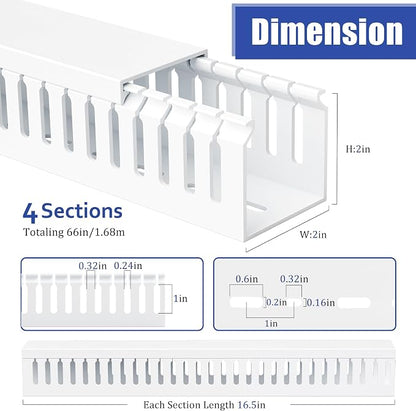 ZhiYo 66in(4X L16.5in) Professional Server Rack Cable Management Raceway, H2in x W2in Cable Raceway Kit, Electrically Safe PVC Open Slot Wire Raceway for Under Desk/Computer/Network Cords, White