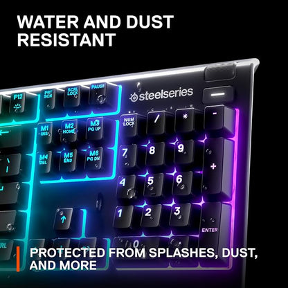 SteelSeries Apex 3 RGB Gaming Keyboard – 10-Zone RGB Illumination – IP32 Water Resistant – Premium Magnetic Wrist Rest (Whisper Quiet Gaming Switch)
