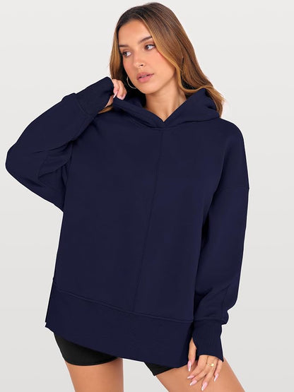 ANRABESS Womens Oversized Hoodies Long Sleeve Fleece Side Slit Hooded Sweatshirts Pullover 2026 Fall Outfits Y2K Clothes
