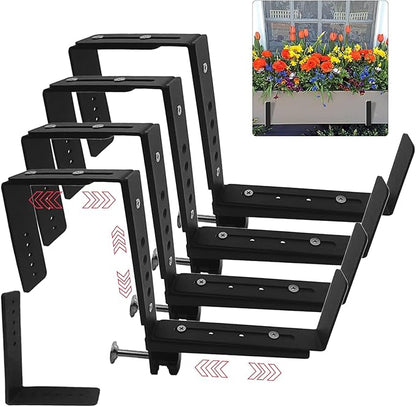 Window Box Brackets for Railing Adjustable Planter Box Brackets Flower Box Brackets for Railings Deck Bird Feeder Hanger for Railing Heavy Duty Bracket for Windowsills, Garden, Fences and Balcony