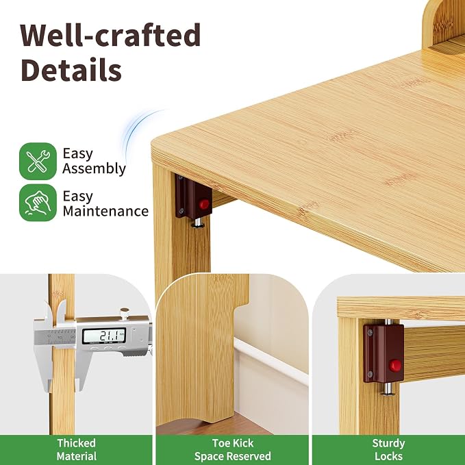 Folding Desk for Small Spaces, Bamboo Foldable Desk with Bookshelf, Natural | Small Computer Desk with Storage, Mid Century, Fold Out，Compact Size, for Bedroom, Living Room, Apartment, Home Office