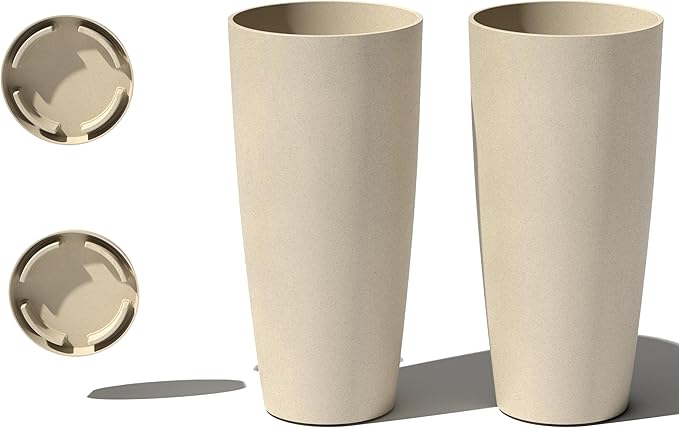 Veradek Vega Round Tall Planter Pots for Indoor/Outdoor Use | Made from Plastic - Stone Mix with Drainage Holes | Perfect for Small to Large Succulent Plants, Flowers, Modern Interior Plants