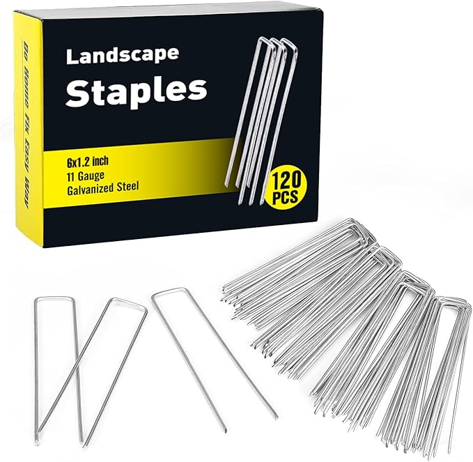 HongWay 120 Pack 6 Inch Landscape Staples 11 Gauge Garden Staples, Galvanized Ground Stakes SOD Pins, Lawn Yard Stakes for Gardening Plant Support Tent Fence Landscaping Fabric Outdoor Decorations