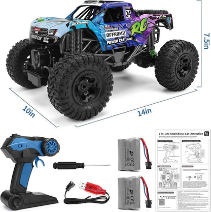 Remote Control Truck,1:12 4x4 Offroad Waterproof RC Trucks Large Amphibious Remote Control Car,Dual Motors Crawler Vehicle, Monster Toys with 2 Rechargeable Batteries, Best Gift for Kids Adults