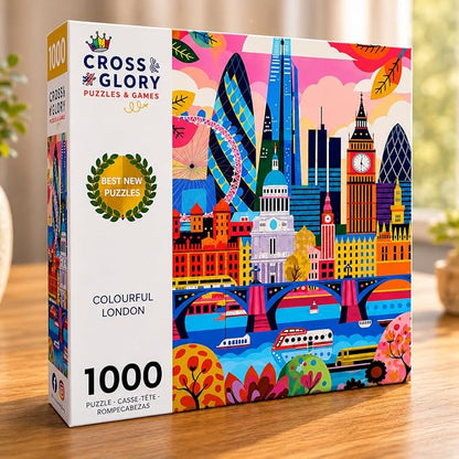 Cross & Glory - Colourful London - 1000 Piece Jigsaw Puzzle for Adults | Iconic Landmarks of London | Challenging Puzzle for Art and Travel Lovers