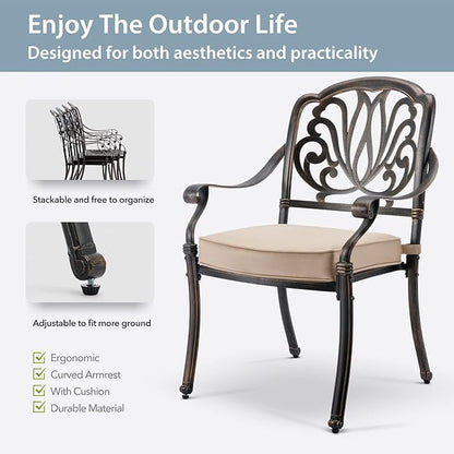 9-Piece Cast Aluminum Patio Furniture, Outdoor Dining Sets for 8 Include 87" Oval Patio Dining Table, 6 Stackable Chairs & 2 Swivel Chairs with Cushions & Umbrella Hole(Bronze)