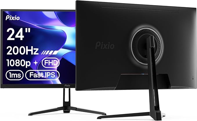 Pixio PX248 Wave 24 inch 200Hz Refresh Rate FHD 1080p Resolution Fast IPS Panel 1ms GTG Response Time Built-in Speakers Gaming Monitor with Adaptive Sync