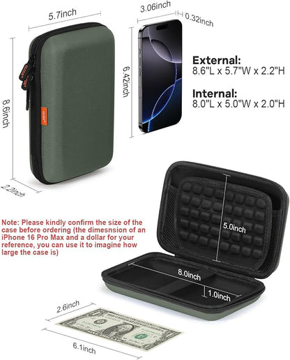 Large Classic Army-Green Case - Hard Shell Electronic Organizer Travel Carrying Case - Shockproof Electronic Accessories Storage Pouch Bag for Game Drive, Hard Disk, Power Bank, Charger