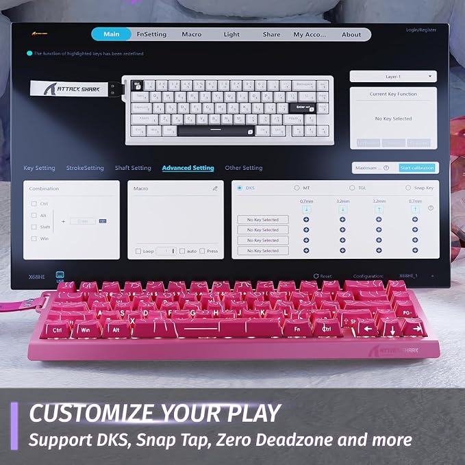 ATTACK SHARK X68HE RT Mechanical Gaming Keyboard 60% Wired TKL-Rose Contour | Adjustable Actuation,Hall Effect Magnetic Switch,8KHz Polling Rate,RGB Backlit,Top Mount,Side Printed Keycap for PC Mac Gamer