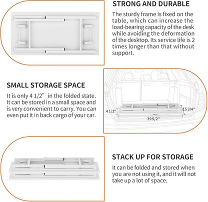 Need Office Computer Desk 39.3 Inch Sturdy Folding Laptop Table White | White Frame Writing Gaming Work Table/Foldable Home Office Desk/Sewing Table, No Assembly Required