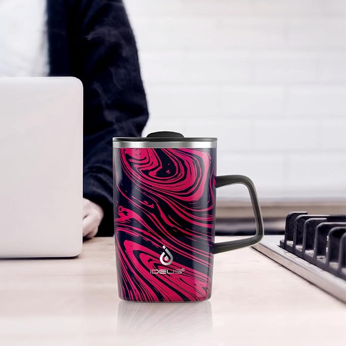 Ideus 16 oz Insulated Stainless Steel Coffee Mug with Lid, Red Zebra | Perfect for home, office, or daily use| Easy to clean wide mouth| Sweat-proof| On the go
