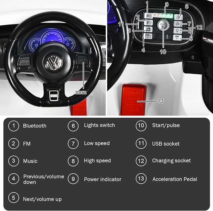 Costzon Ride on Car, 12V Licensed Volkswagen Beetle Battery Powered Vehicle w/Remote Control, Spring Suspension, Lights, USB, Horn, Music, 4 Wheeler for Boy Girl Gift, Electric Car for Kids, White