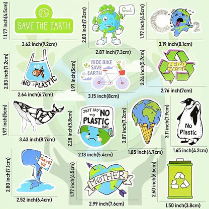 QTL Earth Day Stickers for Kids, Environmental Party Supplies, Waterproof Vinyl Stickers, Earth Day Decorations and Gifts, 50PCS