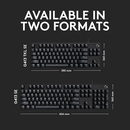 Logitech G413 SE Full-Size Mechanical Gaming Keyboard - Black | Backlit, anti-ghosting, compatible with Windows and macOS, aluminum material