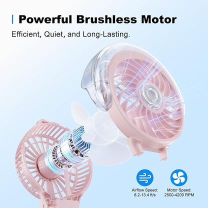 KIBEE Portable Misting Fan, 4000mAh Rechargeable Handheld Fan with 50ml Water Tank, Foldable 180° Mini Fan with Mist Spray, 3-Speed Personal Cooling Fan for Travel, Makeup, Concerts, Outdoor Use, Pink