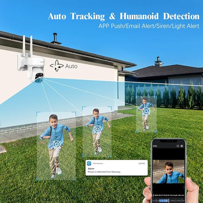 (2026 Update 120 Day Storage) 5MP PT Wireless Security Camera System with AI Human Tracking, Dual-Band 2.4G&5G WiFi, 130° Wide Angle, 2-Way Audio, No Monthly Fee, Outdoor Home Security Kit